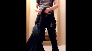 Trying on New Leather Jacket with Cum